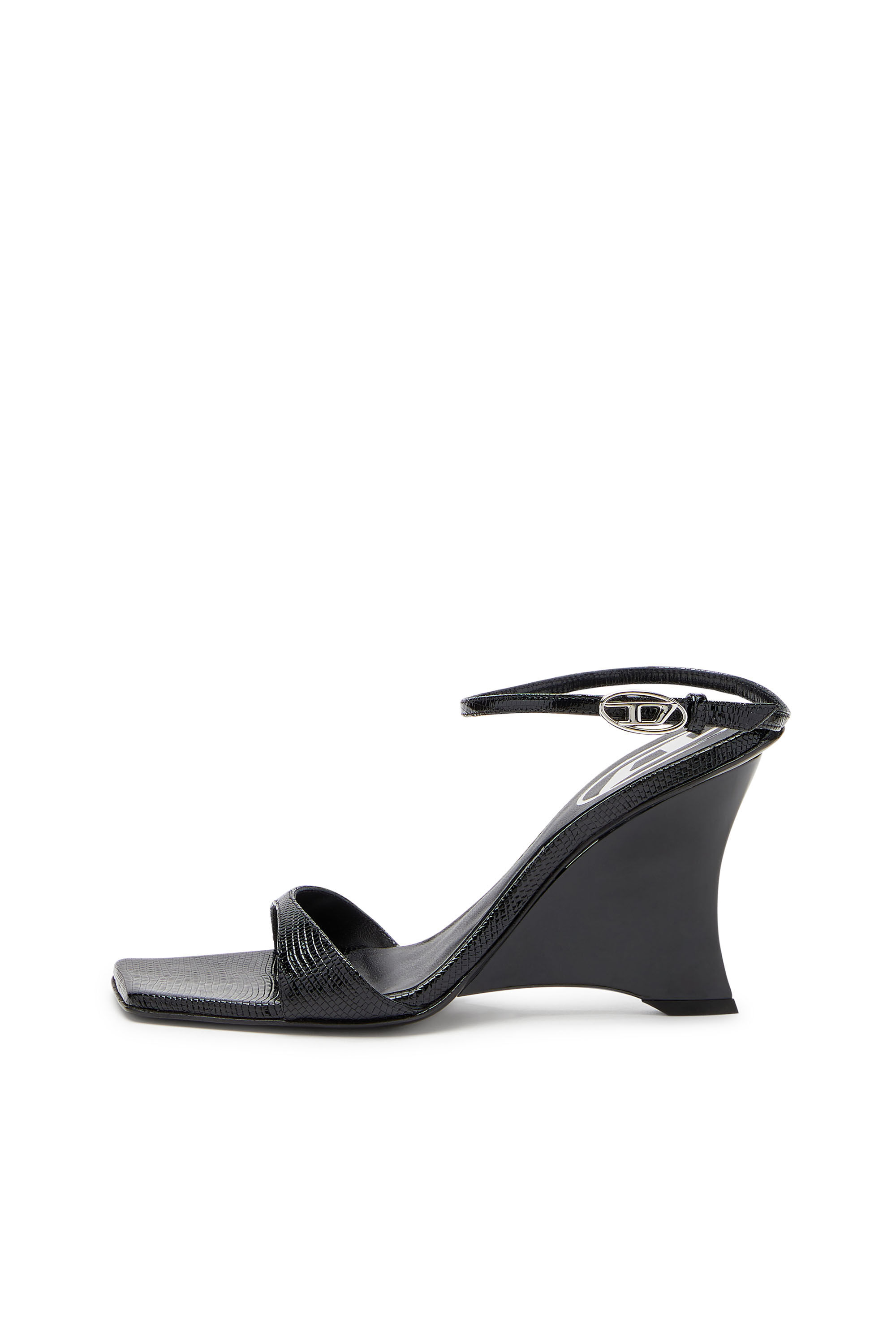 Diesel - D-AMBER SANDAL WEDGE, Woman's D-Amber-Wedge sandals in lizard-effect leather in Black - 6