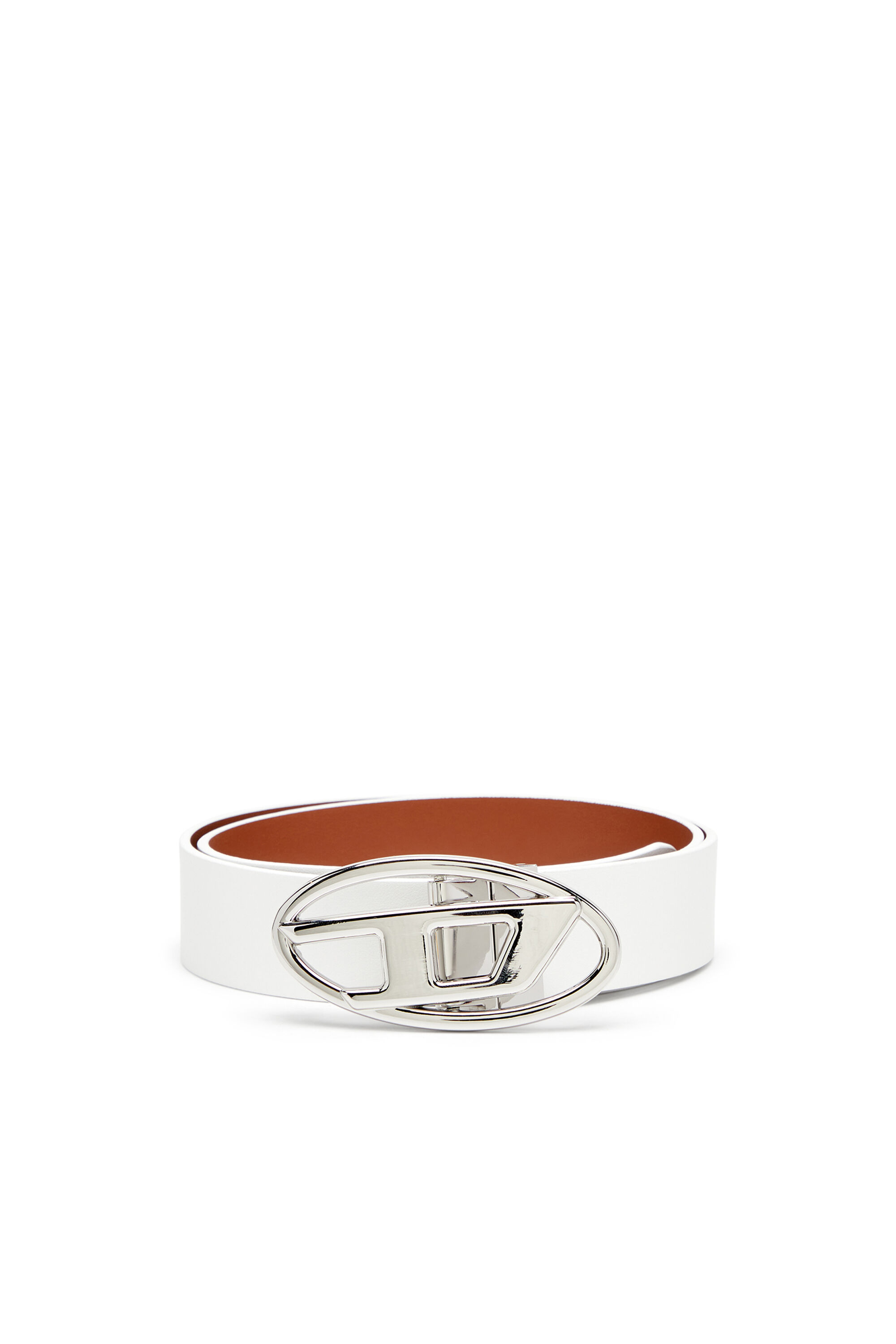 Diesel - B-1DR W REV II 30, Woman's 3cm reversible leather belt with Oval D buckle in White - 1