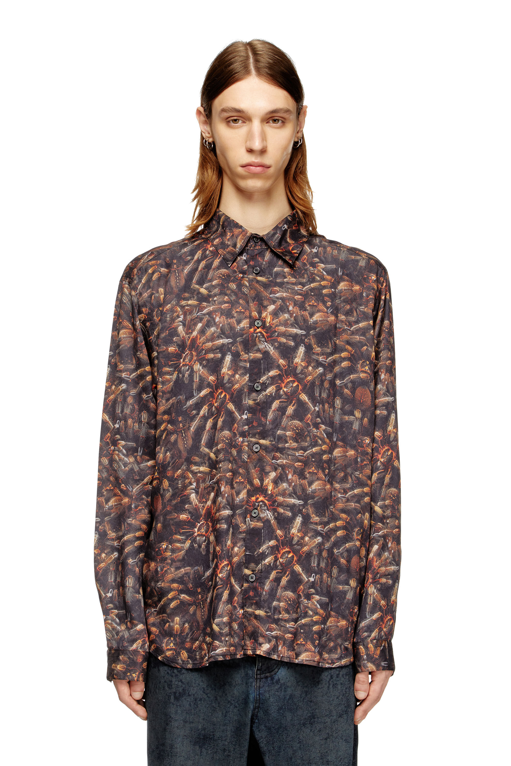 Diesel - S-SIMPLY-SPIDER-PJBK, Man's Lyocell shirt with all-over print in Black/Brown - 3