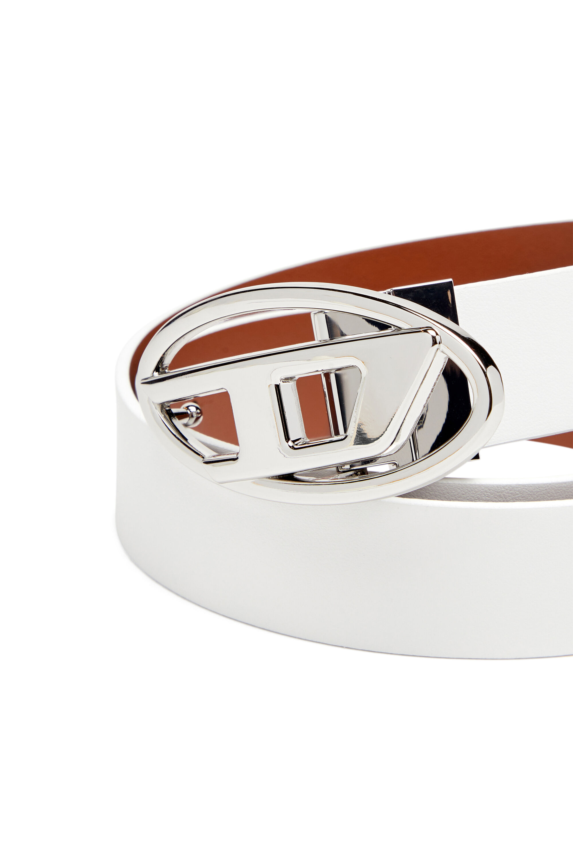 Diesel - B-1DR W REV II 30, Woman's 3cm reversible leather belt with Oval D buckle in White - 3