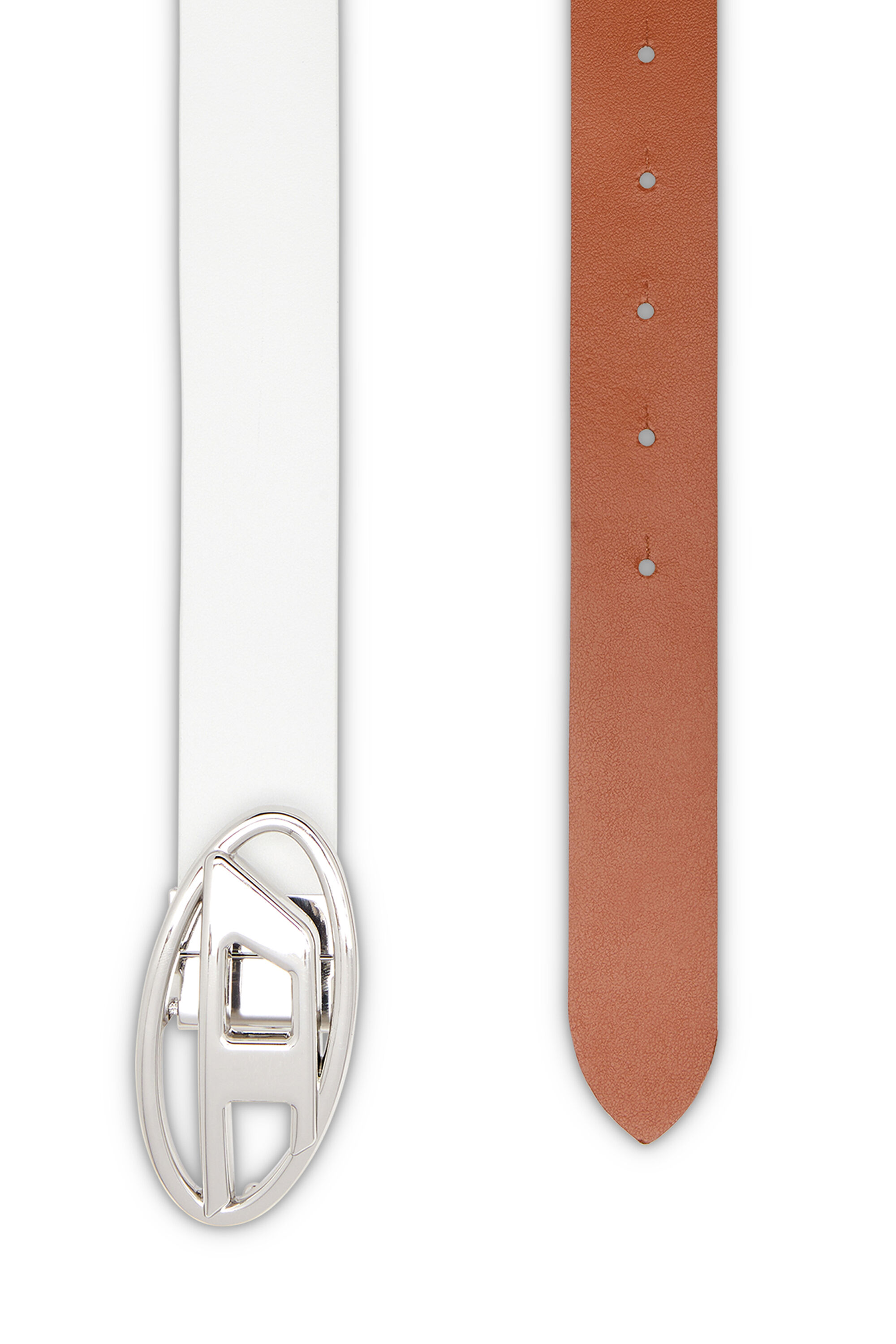 Diesel - B-1DR W REV II 30, Woman's 3cm reversible leather belt with Oval D buckle in White - 2