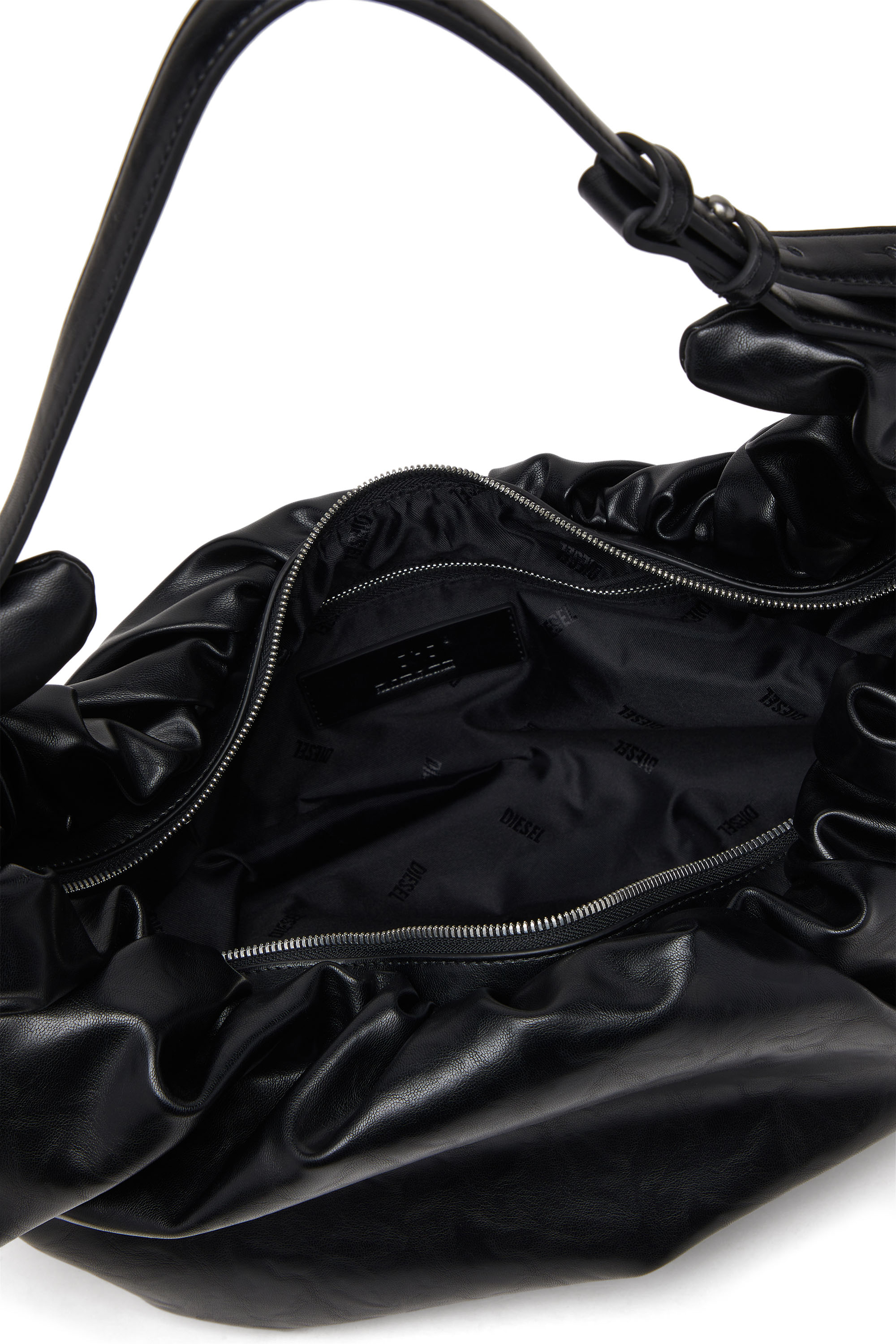 Diesel - GRAB-D HOBO L, Woman's Grab-D L-Large scrunched hobo bag in shiny PU in Black - 4
