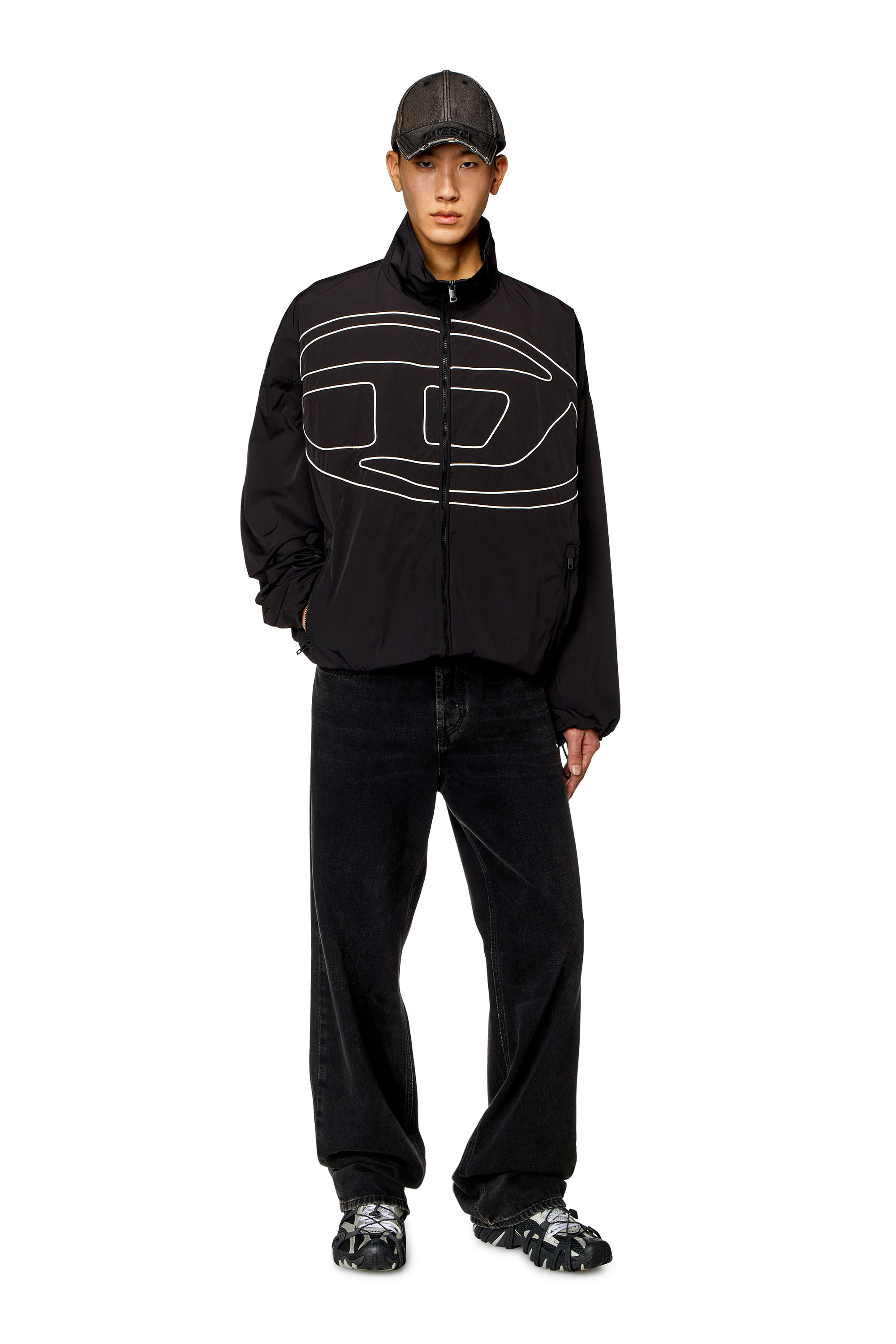 Diesel - J-VATEL, Man's Taslan jacket with piped Oval D in Black - 2