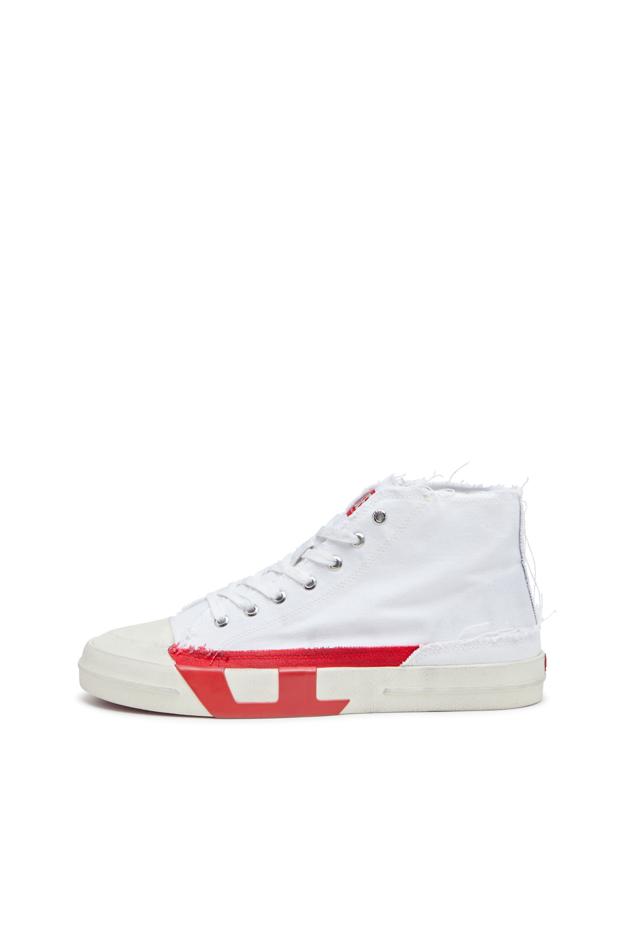 Diesel - S-D-VERSE MID, Man's S-D-Verse-Dirty-effect high-top canvas sneakers in White/Red - 2