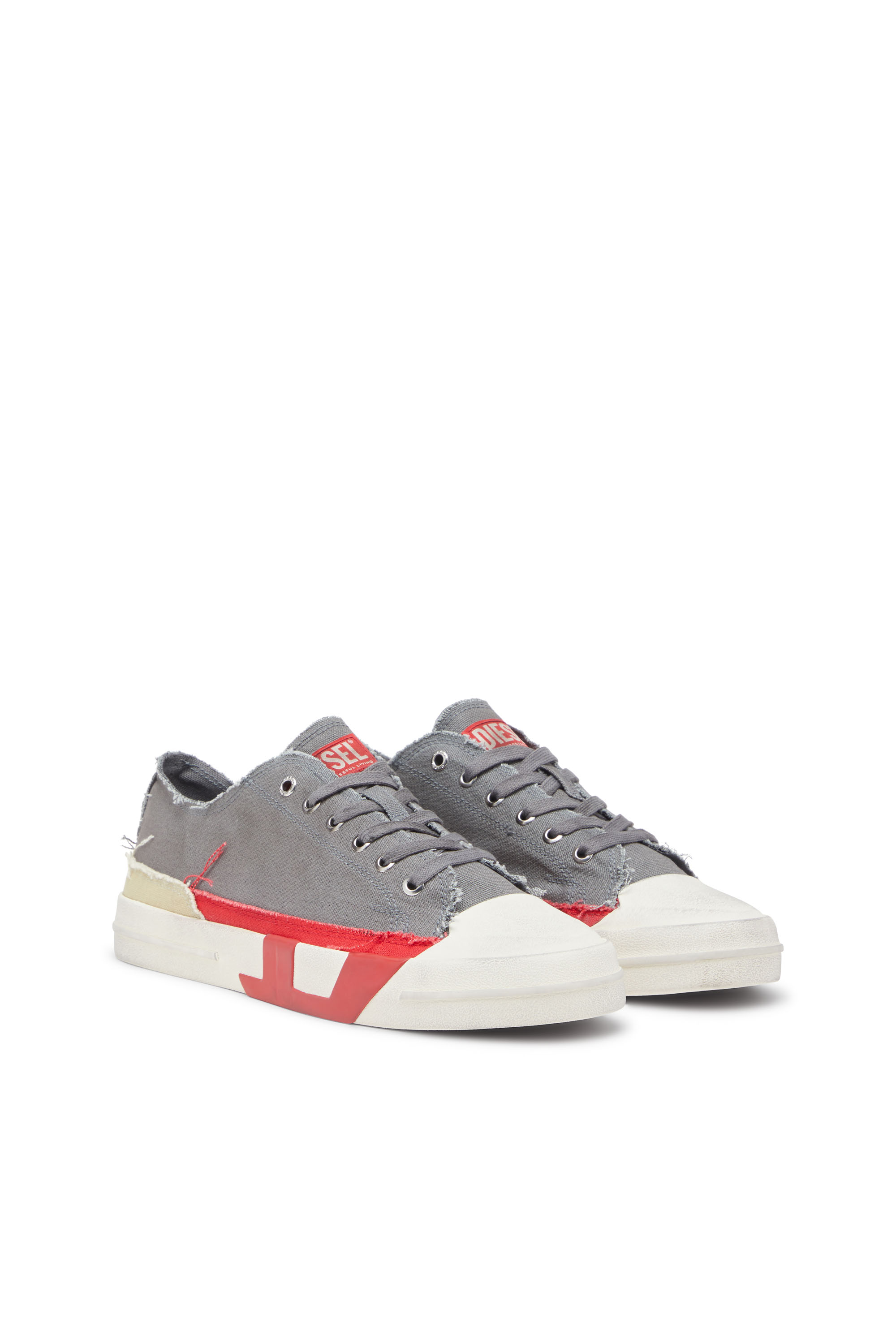 Diesel - S-D-VERSE LOW, Man's S-D-Verse-Dirty-effect canvas sneakers in Grey - 4