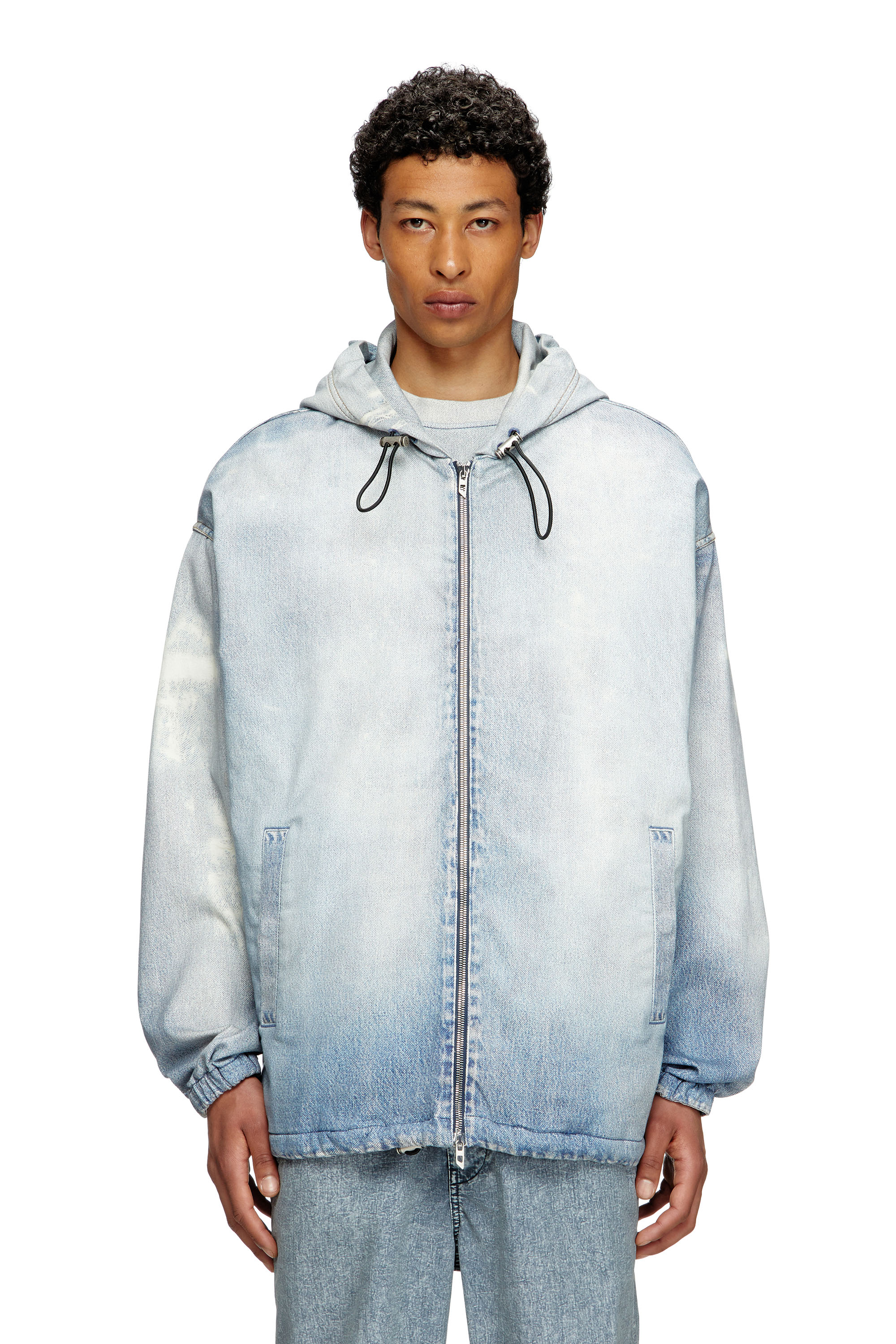 Diesel - D-WYNNY JOGG, Man's Hooded jacket in printed bleach-effect JoggJeans in Light Blue - 1