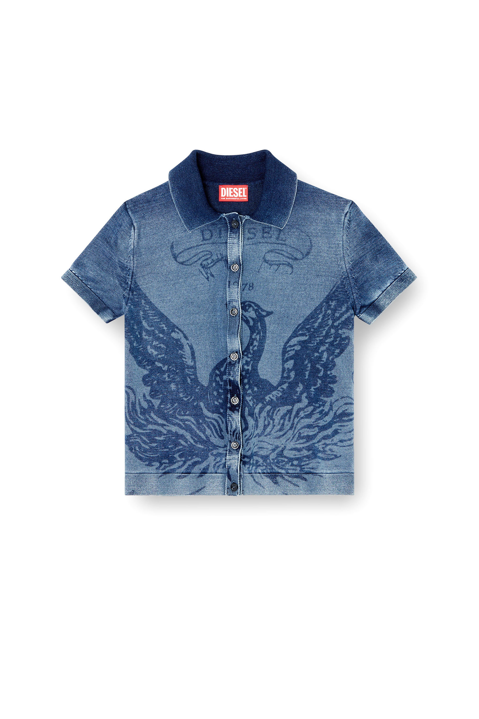 Diesel - M-FENNY, Woman's Indigo shirt-cardigan with Phoenix logo in Medium blue - 3
