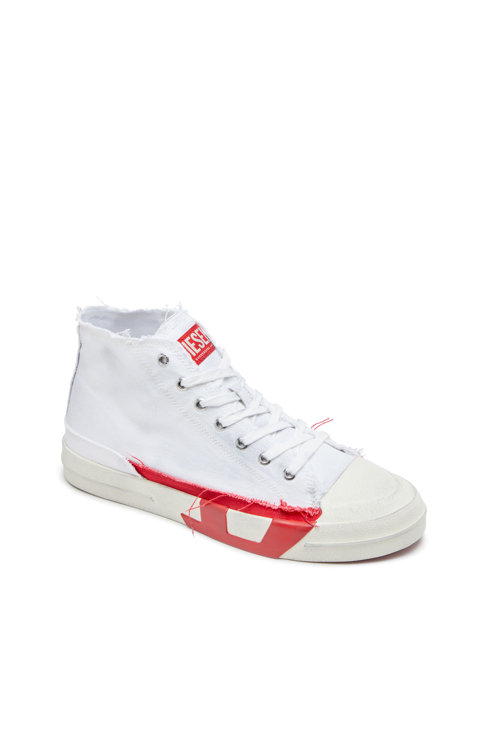 Diesel - S-D-VERSE MID, Man's S-D-Verse-Dirty-effect high-top canvas sneakers in White/Red - 7