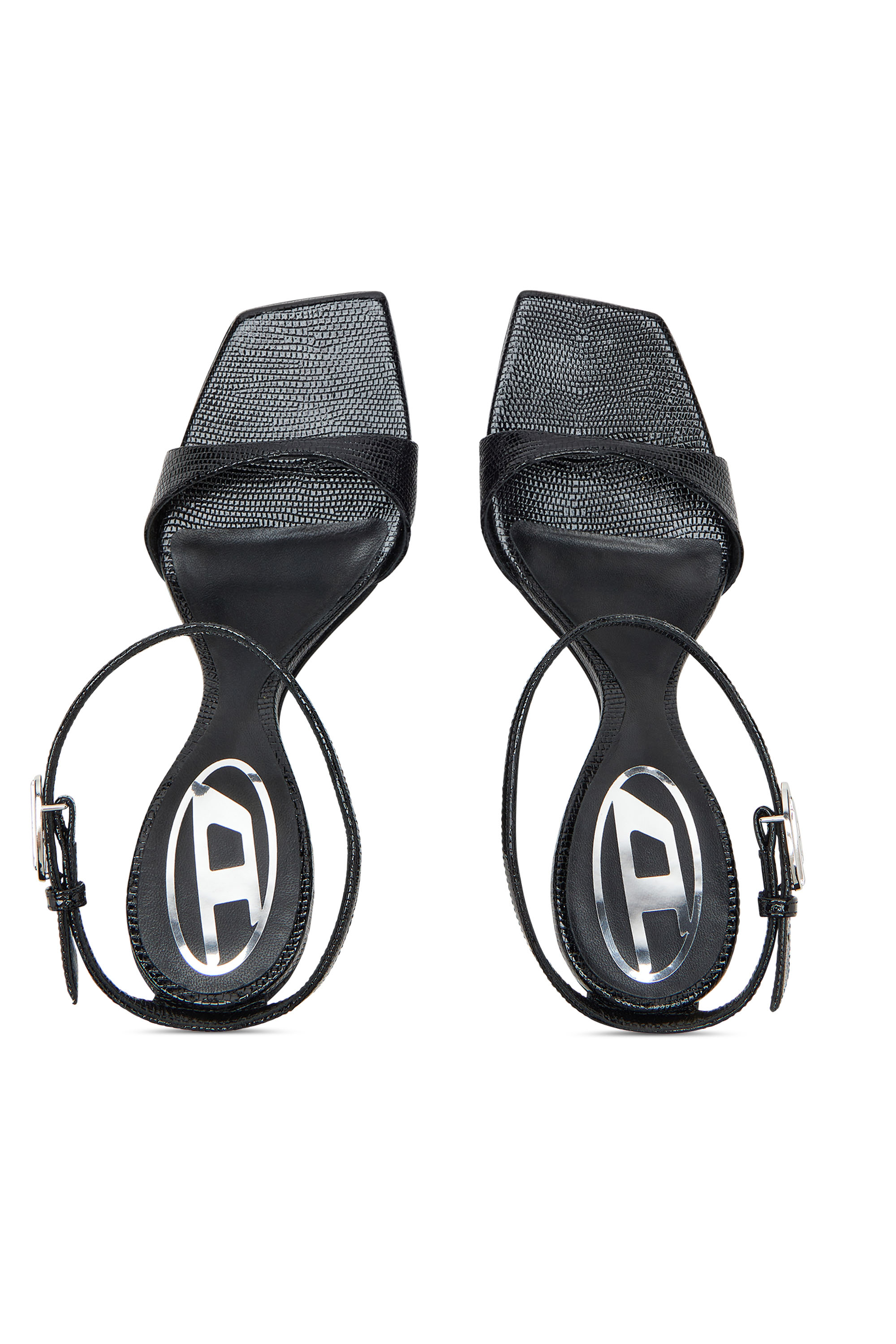 Diesel - D-AMBER SANDAL WEDGE, Woman's D-Amber-Wedge sandals in lizard-effect leather in Black - 4