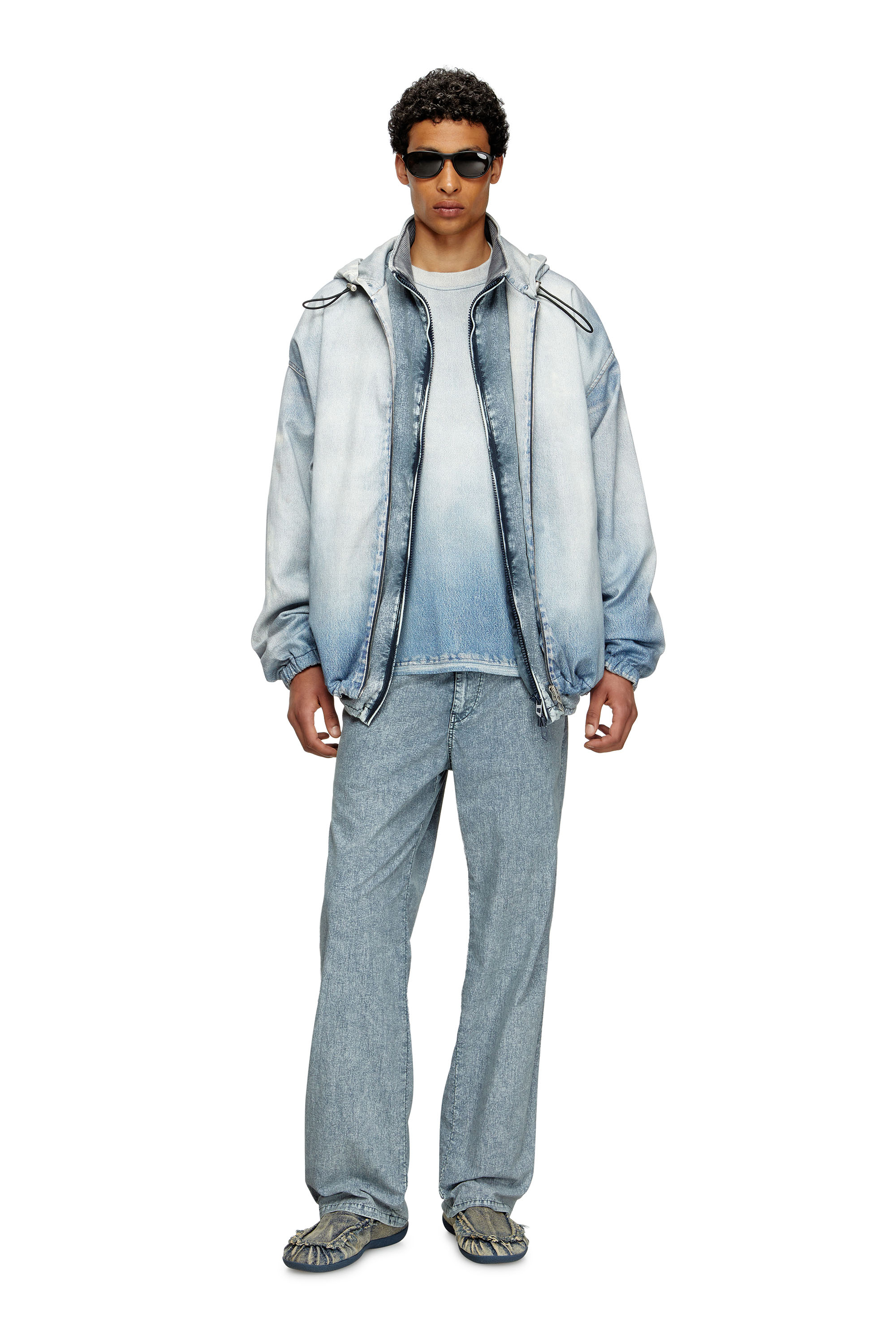 Diesel - D-WYNNY JOGG, Man's Hooded jacket in printed bleach-effect JoggJeans in Light Blue - 2