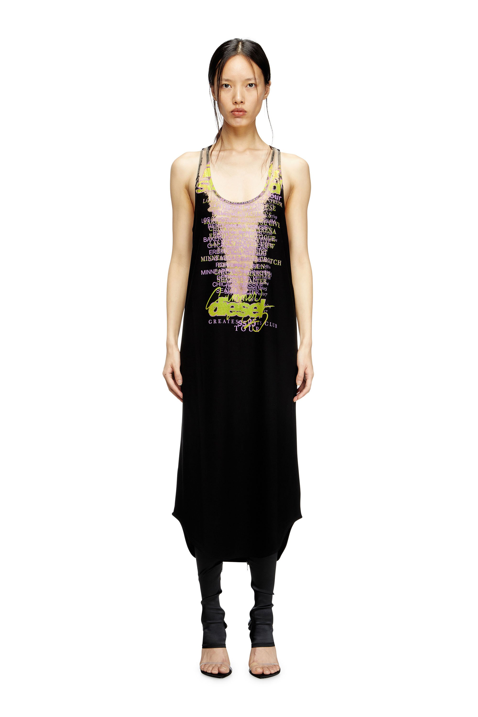 Diesel - D-SHANY-LONG, Woman's Sleeveless tank dress with lyrics print in Black - 2