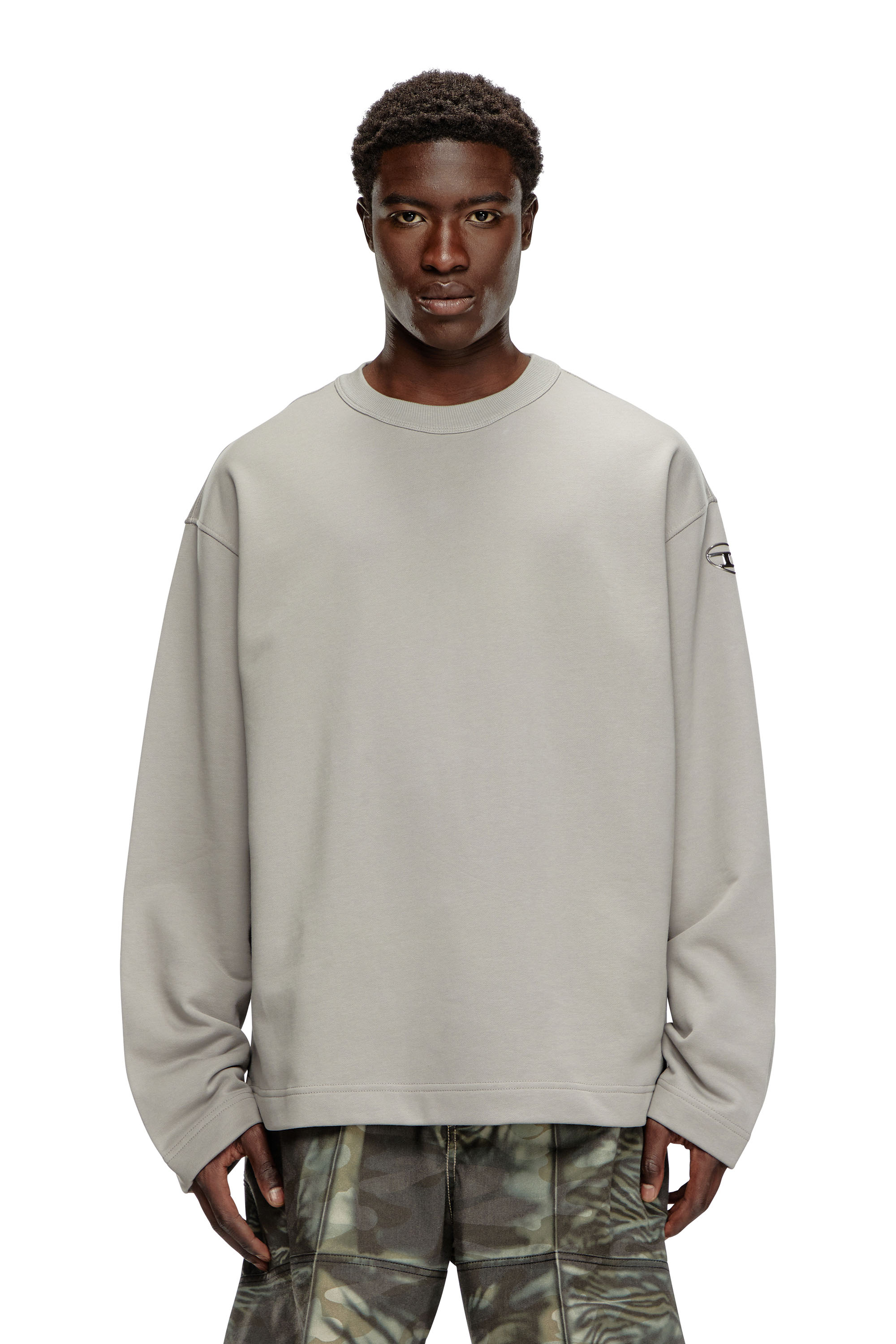Diesel - S-MACSIS-OD, Man's Oversized sweatshirt with metallic logo in Grey - 1