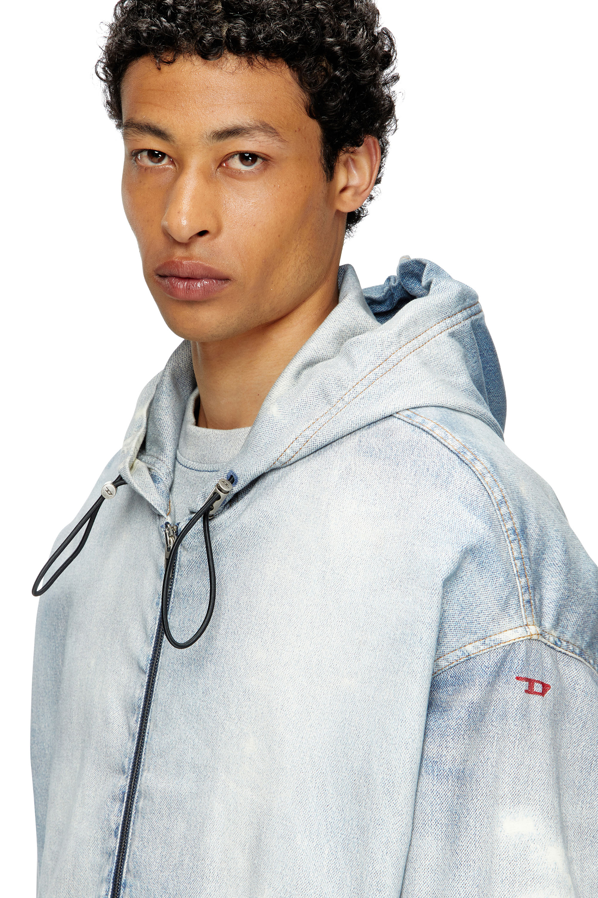 Diesel - D-WYNNY JOGG, Man's Hooded jacket in printed bleach-effect JoggJeans in Light Blue - 4