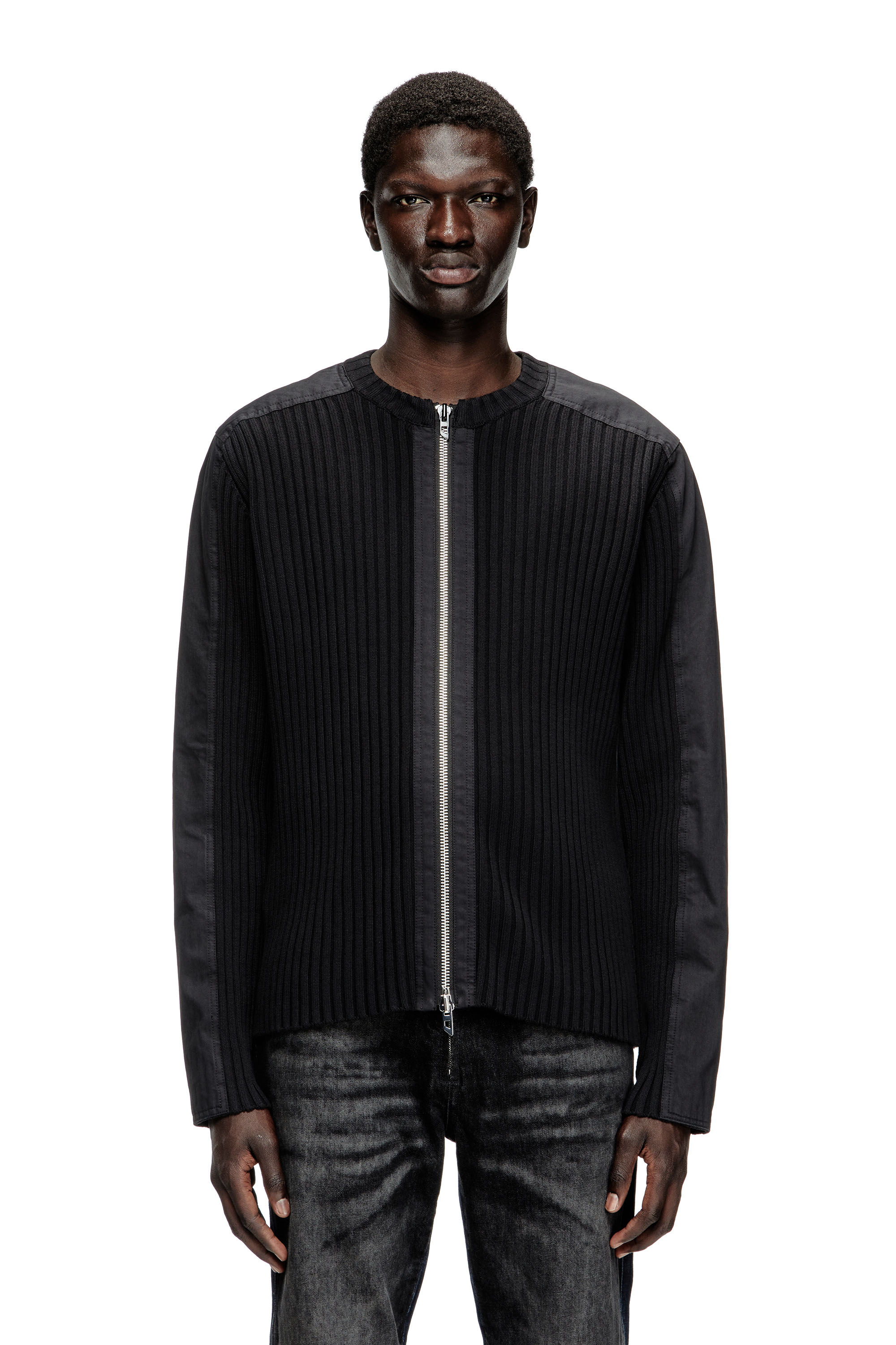 Diesel - K-MATTY, Man's Zipped cardigan with utilitarian panels in Black - 1