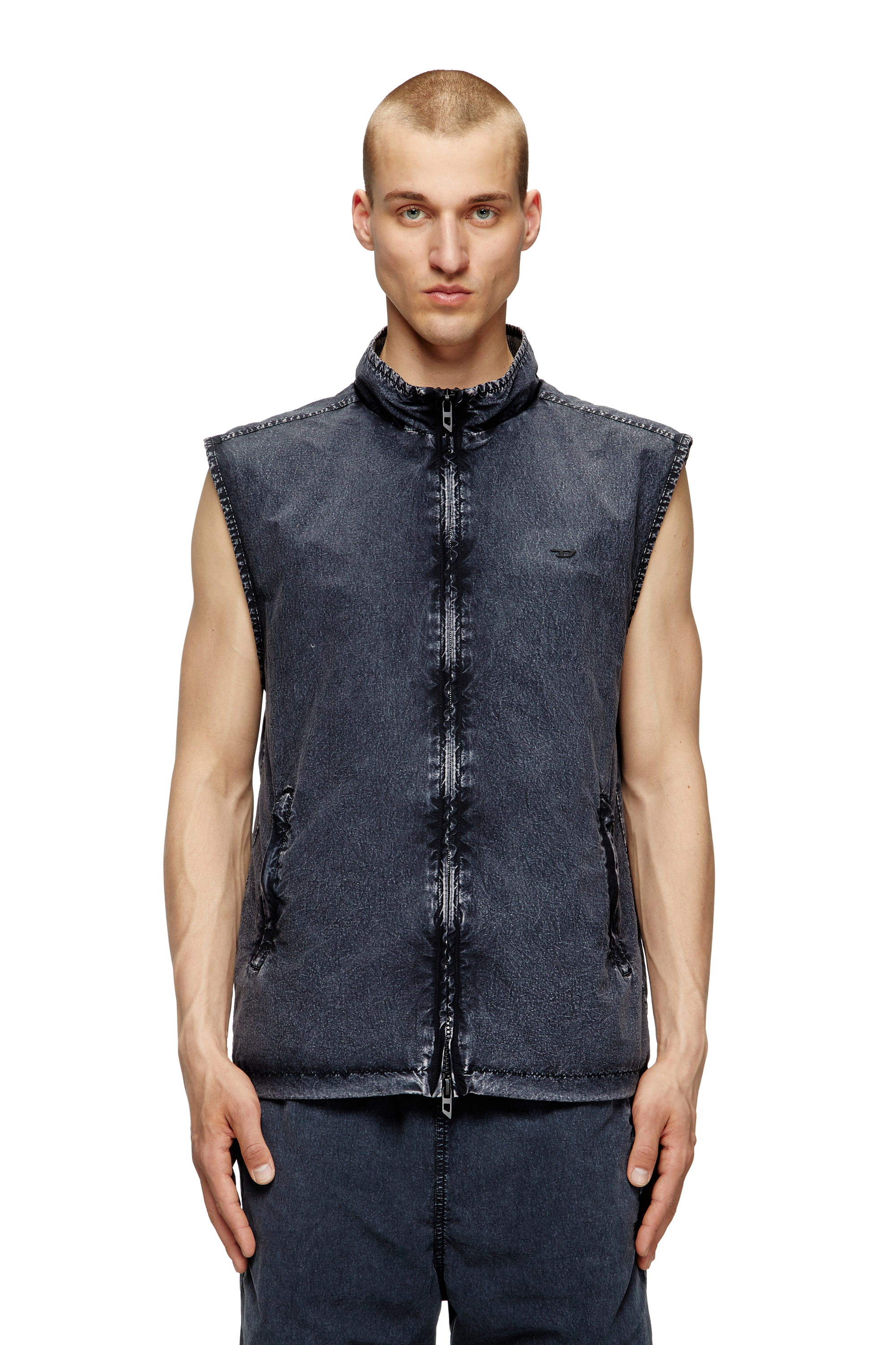 Diesel - J-ERB, Man's Vest in recycled nylon taslan in Black - 1