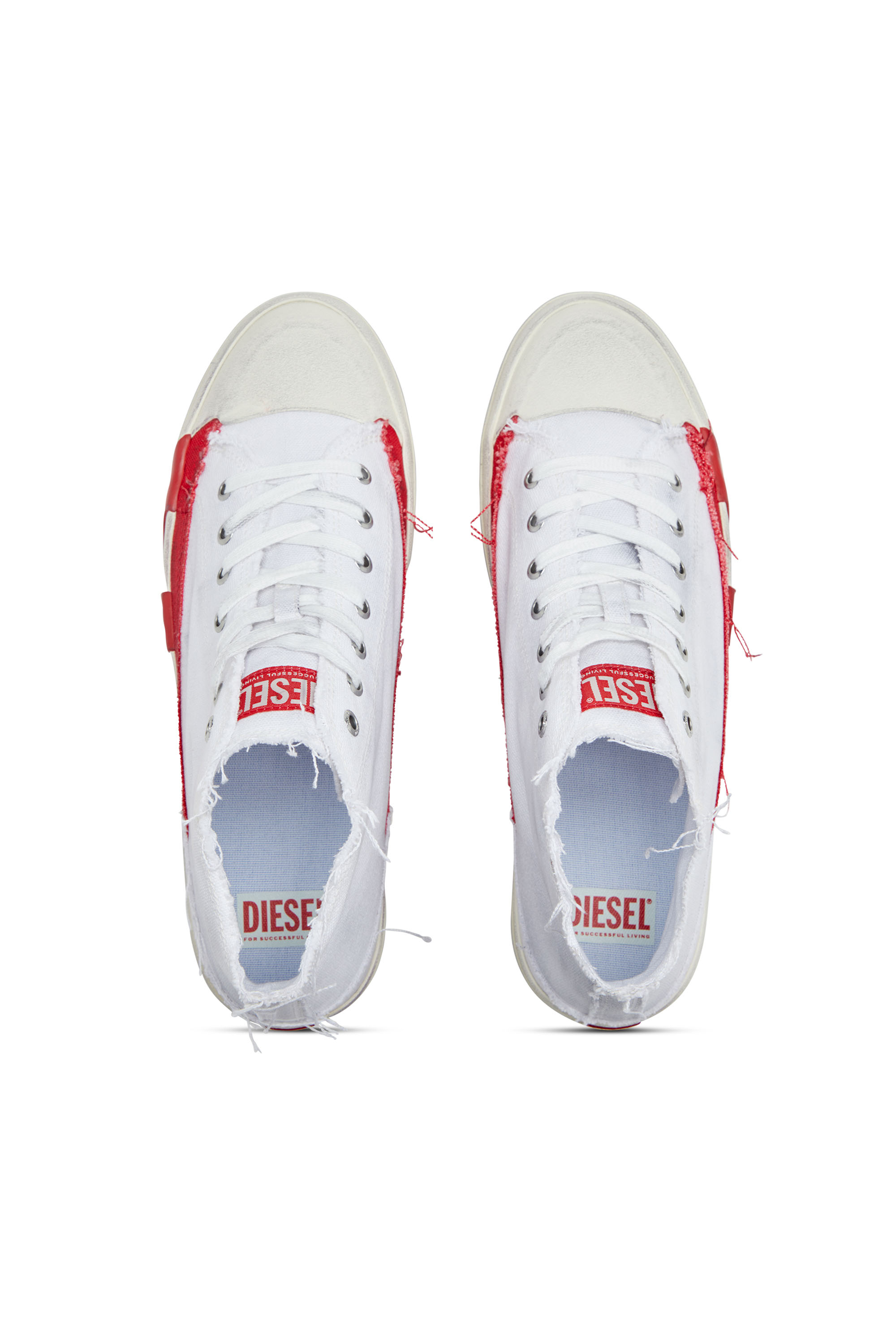 Diesel - S-D-VERSE MID, Man's S-D-Verse-Dirty-effect high-top canvas sneakers in White/Red - 6